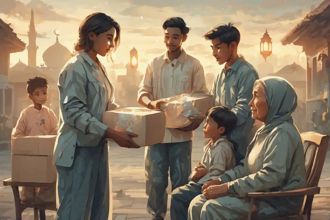 Ilustrasi penyaluran kafarat puasa Ramadhan berupa pembagian makanan kepada masyarakat kurang mampu